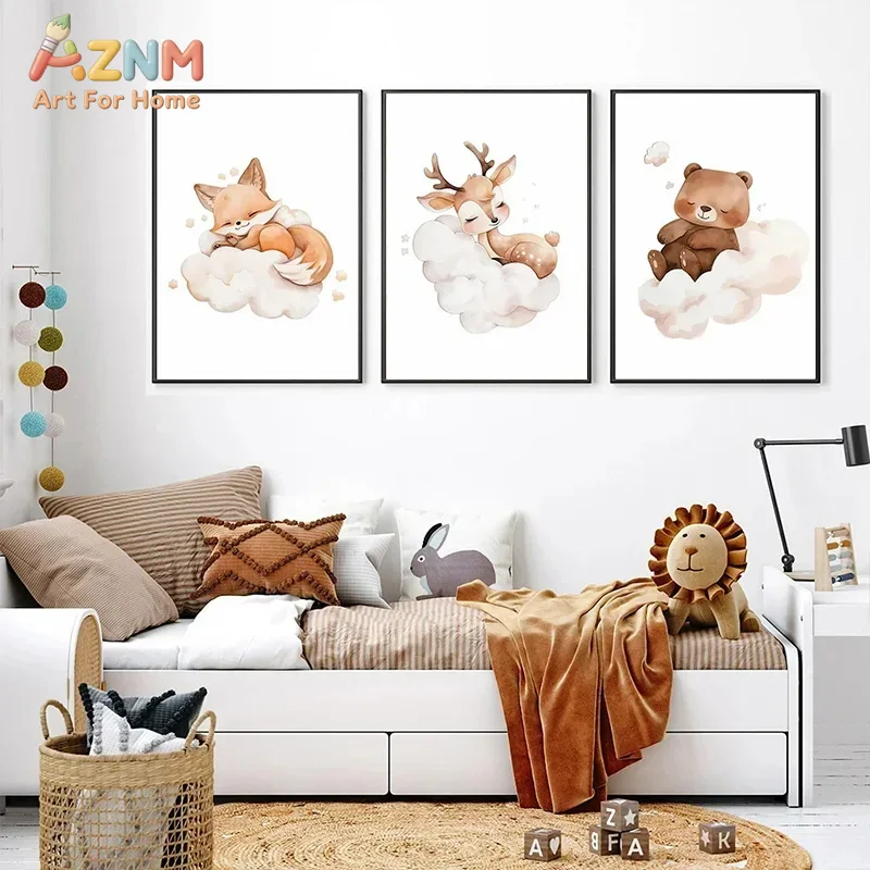 AZNM Watercolor Sleeping Woodl - Baby Nursery Frames 评论和价格