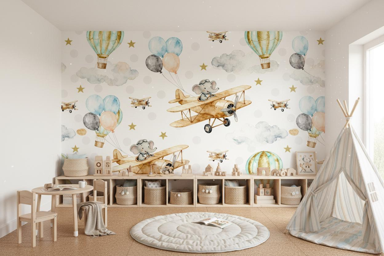 Cartoon Animal Wall Mural Kids - Baby Nursery Peel And Stick Wallpaper 评论和价格