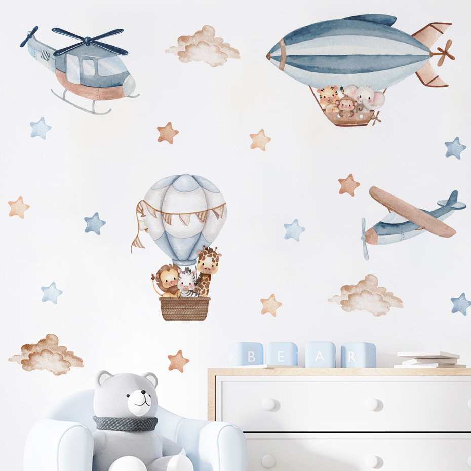 Watercolor Animals Hot Air Bal - Baby Nursery Boy 评论和价格