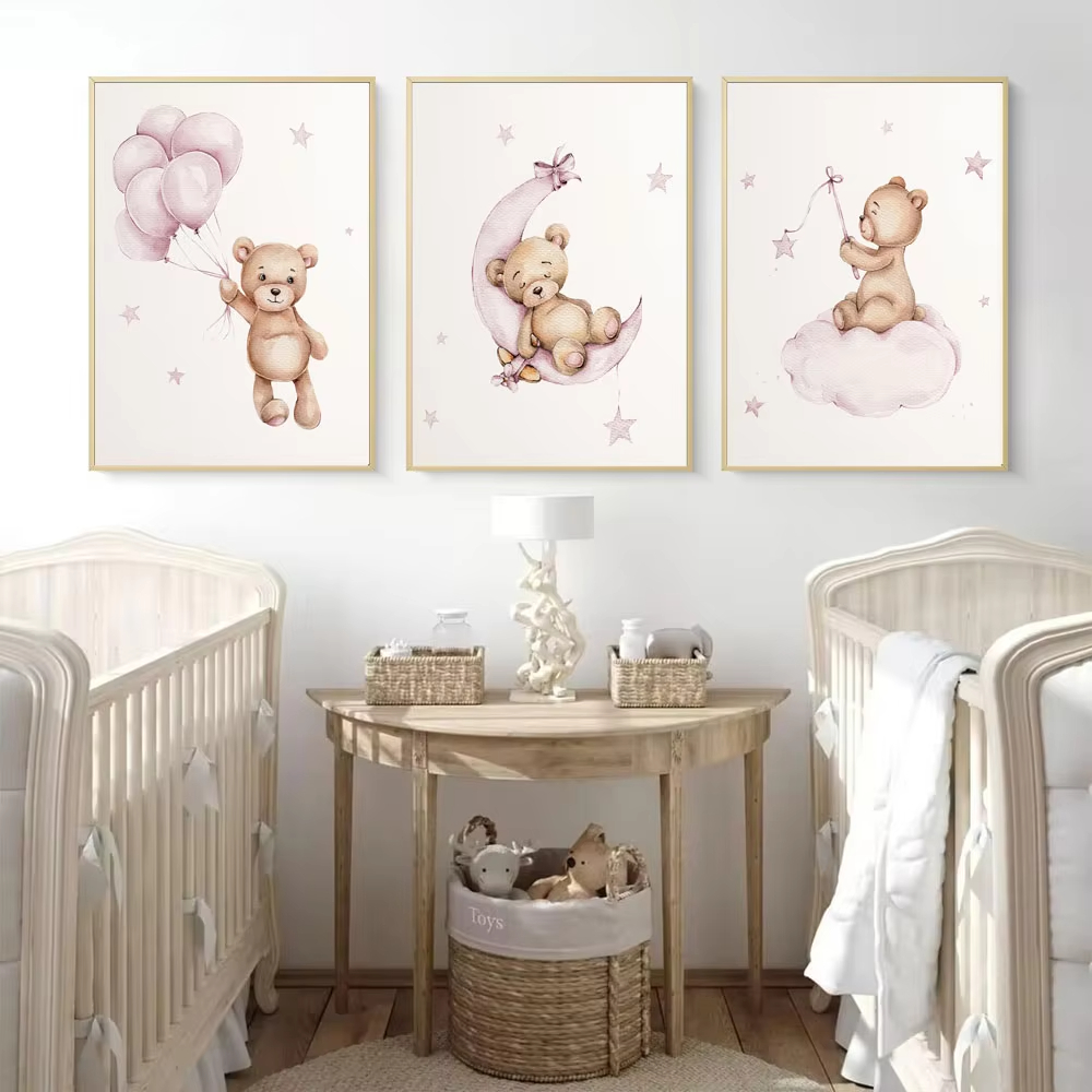 Bear Nursery Wall Art Decor Te - Baby Nursery Decor Girl 评论和价格
