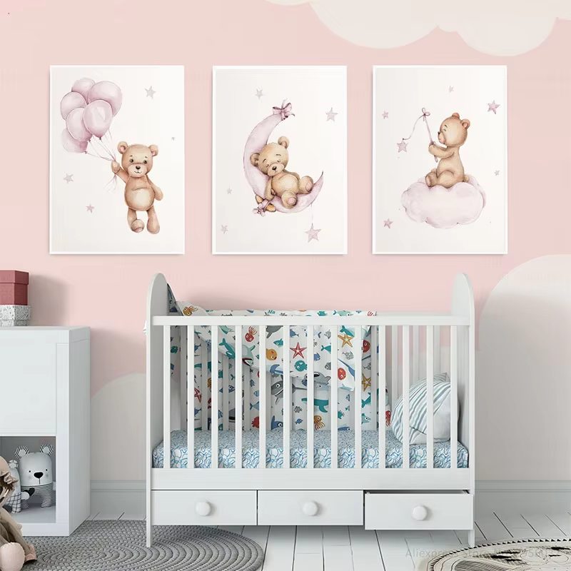 Bear Nursery Wall Art Decor Te - Baby Nursery Decor Girl 评论和价格